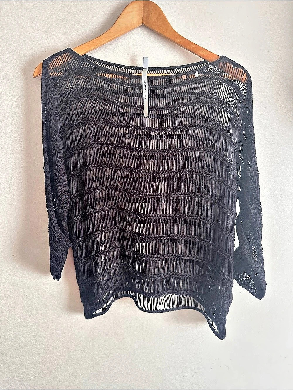 Vintage Cop Copine Black Open Knit Mesh Sweater Top Y2K Avant Garde